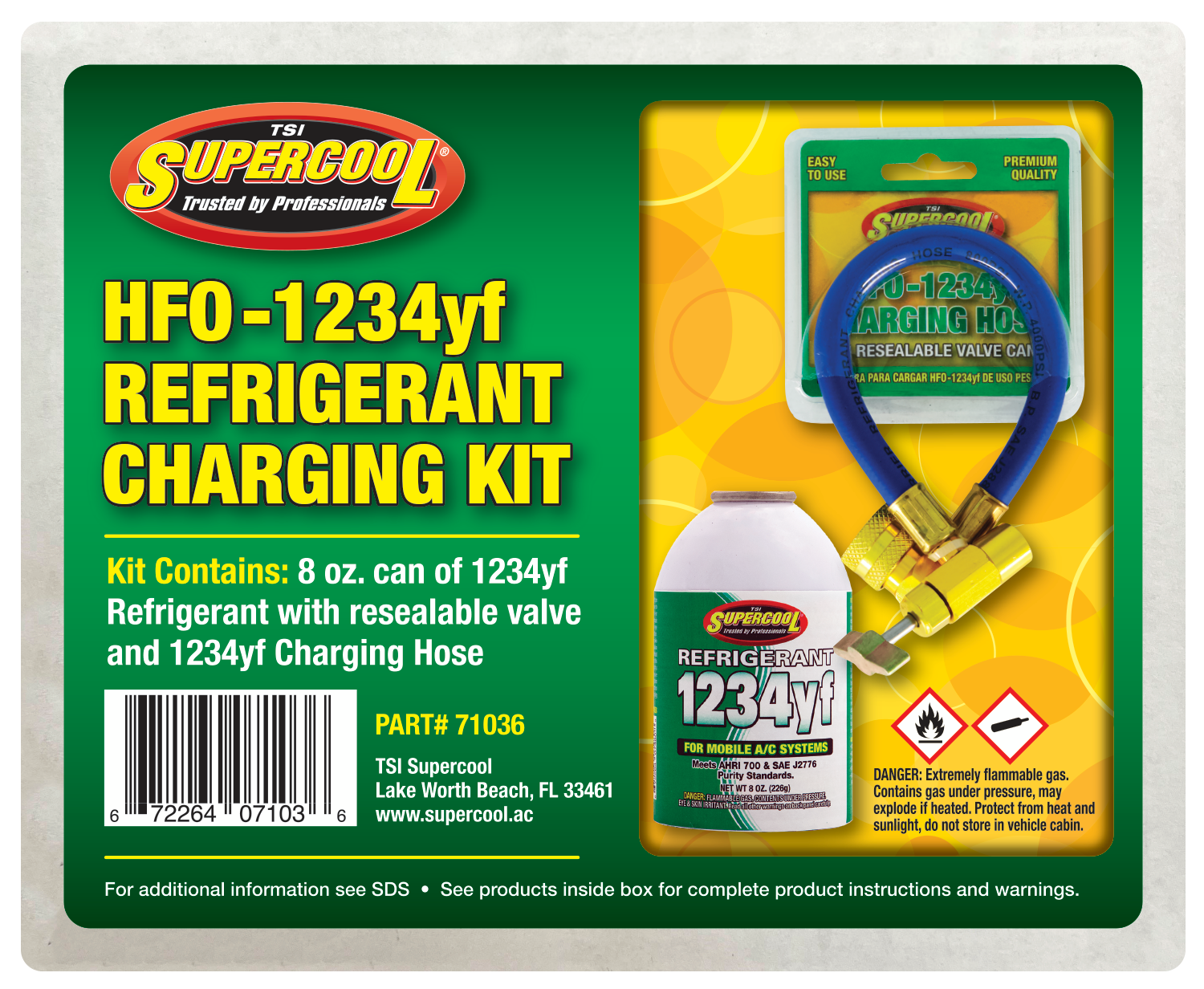 R-1234yf Charging Kit with Charging Hose and one 8 oz. can of HFO